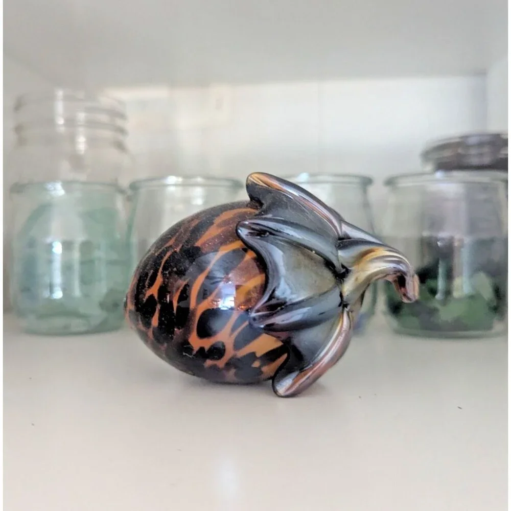 Lot Of 2 Acorns Heavy Blown Glass Fall Decor Orange & Green Paperweight Speckled